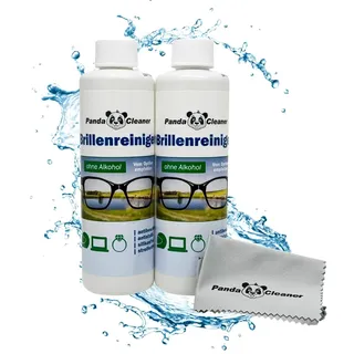 PandaCleaner Nachfüll-Set 500ml Brillenreiniger 2 x 250ml Nachfüllflasche + Brillenputztuch | ohne Alkohol | antibeschlag | streifenfrei | Auch für Displays, Monitore, Visiere geeignet