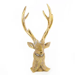 Logbuch-Verlag Großer Hirsch Kopf mit Geweih, 30 cm, Rentier Büste, Gold edel exklusiv, Weihnachten Deko Figur zum Hinstellen, Weihnachtsekoration