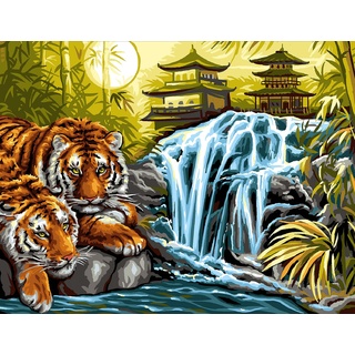 MAMMUT Spiel und Geschenk MAMMUT 8241524 - Malen nach Zahlen Senior, Tiger am Fluss, Komplettset mit bedruckter Malvorlage im A3 Format, 12 Acrylfarben, Pinsel und Anleitung, großes Malset ab 10 Jahre