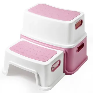 DEANIC Tritthocker Kinder, Kinderhocker Hocker Bad 2 Stufen, Klohocker WC Toilette ab 1 Jahr, Anti-Kipp und Anti-Rutsch Badhocke Badezimmer Baby Toiletten (Rosa)