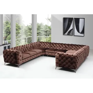 Designer Chesterfield Ecksofa Sofa Couch Polster U-Form Sofas Sitz Eck Big XXL - Braun