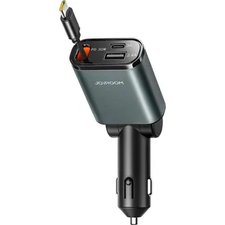 Joyroom 3-in-1 Autoladegerät 45W mit einziehbarem USB-C-Kabel - Dunkelgrau