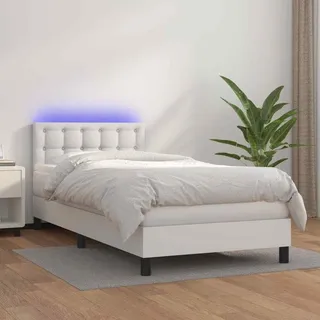 vidaXL Boxspringbett mit Matratze & LED Weiß 80x200 cm Kunstleder