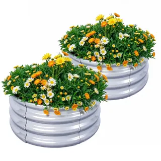 2 Stück Rund Hochbeet Metall Verzinkter Stahl Pflanzkübel Blumenkasten Garten Kreisförmig Pflanzkasten Gemüsebeet Gartenbeet Pflanzbeet verzinkte Gartenkisten für den Außenbereich (60 * 60 * 29 cm)