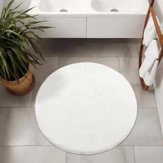 AKCILA Malmo Weiß Teppich mit Glanz Runden 67 cm Shaggy Badematten & Badteppiche Badezimmerteppich Bad Vorleger waschbar rutschfest Bathroom Rug dusche Teppich Badmatten Schlafzimmerteppich