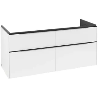 Villeroy & Boch Subway 3.0 Waschbeckenunterschrank, LED-Beleuchtung, 4 Auszüge, Waschbecken mittig, 1272x576x478mm, C602L1VF, Farbe: Front/Korpus: Pure White, Griff: Volcano Black
