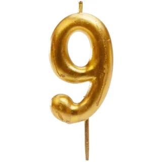 dekora - Geburtstagskerzen Zahlen Gold, (Zahl 9) 7,5 cm für Kuchen und Torte, Kuchenkerzen Geburtstag, Hochzeit, Jubiläum und Feiern, Tortendeko