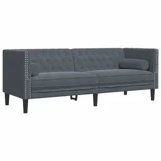 vidaXL Chesterfield-Sofa mit Nackenrollen 3-Sitzer Dunkelgrau Samt