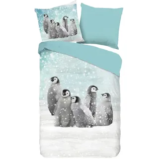 Good Morning Pengu blau 135 x 200 cm + 80 x 80 cm