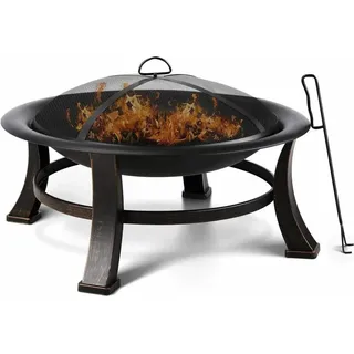 Outdoor Feuerstelle - Feuerschale Ø 76 cm - Holzbefeuert - Eisen - Grillrost - Funkenschutz - Für Garten & Camping