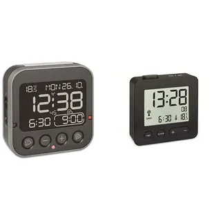 TFA Dostmann Bingo 2.0 digitaler Funk-Wecker, 60.2552.01, hohe Genauigkeit, Funkuhr, Temperaturanzeige, Datum & 60.2545.01 Digitaler Funk-Wecker