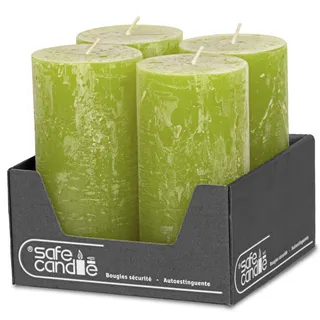 DecoLite: Stumpenkerzen Rustik 4er Set 140x70 mm | Selbstverlöschend Safe Candle | Durchgefärbt RAL-zertifiziert | Brenndauer ca. 69h | Made in Germany | Rustik Deko Kerzen (limone)