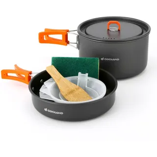 Odoland Camping Kochgeschirr Set, 9-Teilig Outdoor Geschirr Set mit Camping Topf 2.9L, Camping Bratpfanne 0.9L für Camping Outdoor Kochen Wandern Reisen