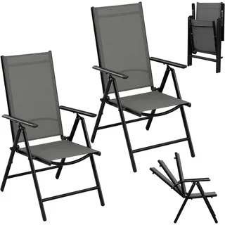 eSituro 2er Gartenstuhl Hochlehner Klappbar 7-Fach Verstellbare Rückenlehne Klappstühle 150 kg Belastbar Campingstuhl Balkonstuhl Klappsessel Garten Terrasse, Schwarz Grau