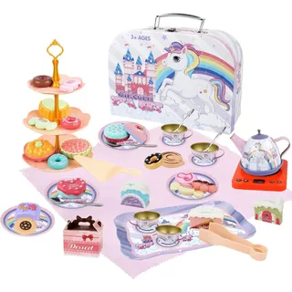 Metall-Tee-Set Teekanne Tassen Tablett Süssigkeiten Decke + Fall