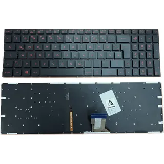 DEUTSCHE-Tastatur Schwarz mit Rot Beleuchtung komp. für Asus ROG Strix GL702VT-GC109T - Schwarz