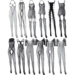 SATINIOR 12 Stücke Damen Fischnetz Dessous Mesh Babydoll Bodysuit Spitze Smock Dessous für Frauen (Frischer Stil)