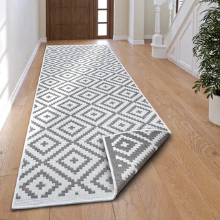 OTTO home Läufer »Ronda Wendeteppich« rechteckig 5 mm Höhe Sisal-Optik, Flachgewebe, In- und Outdoor, geometrisches Boho Design, grau