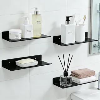 MUNGHOK 4 Stück Wandregal Schwarz Metall 30x12x4cm, Duschablage Badezimmer Regal, Schweberegal Hängend für Wohnzimmer, Bad, Schlafzimmer, Büro, Küche, Wandablage