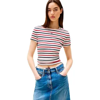 Tommy Jeans Slim Essential Ext Kurzarm-t-shirt - White / Red / Navy Stripe - S