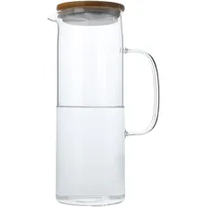 INTIRILIFE Karaffe mit Deckel in KLAR – 1,3l Krug aus Borosilikatglas mit Henkel und Deckel hitzebeständig geeignet für heiße und kalte Getränke, Tee, Kaffee, Wasser UVM.