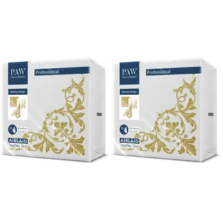 PAW - Servietten aus Airlaid - Stoffähnlich (40 x 40 cm) I 50 Stück I Ideal für Hochzeit, Taufe, Kommunion, Geburtstag I Hochwertige Tischdeko Rückseite-Muster - Weiß-Gold I Reverse Motif gold-white