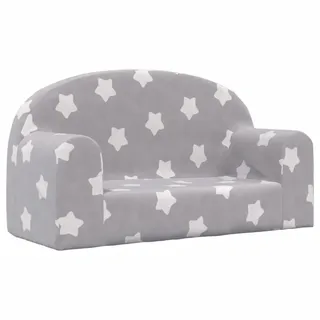 vidaXL Kindersofa 2-Sitzer Hellgrau mit Sternen Weich Plüsch - Grau