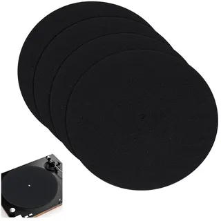 NBEADS 4 Stück Plattenteller Matte, 18.5cm Filz Plattenspieler 3mm Matte Plattenspieler Slipmat Matte Plattenspieler Matte für Heimplattenspieler, Schwarz