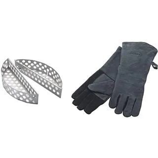 RÖSLE Kohlekorb F60/F60 AIR, 2-TLG. & Grillhandschuhe, Hochwertige Lederhandschuhe zum Schutz vor Verbrennungen, Leder, Universalgröße 24/XL, grau/schwarz