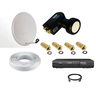 SET Sat Anlage 1 Teilnehmer 60 Antenne +HD Receiver + Koax Kabel + LNB Quad