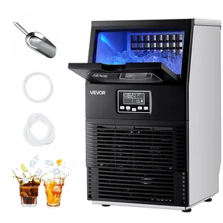 Vevor kommerzielle Eismaschine Eiswürfelmaschine 36 kg/Tag mit 5 kg Speicher, freistehender und Desktop Eiswürfelbereiter aus Edelstahl mit LED-Anzeige & Selbstreinigung für Hausbar und Restaurant