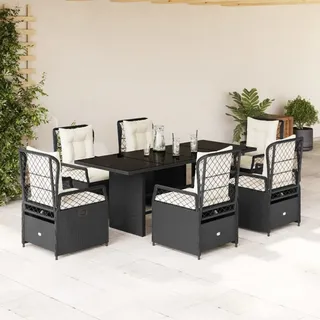 Langlebig Gartenmöbel Set Balkonmöbel-Set 7-tlg. Garten-Essgruppe mit Kissen Schwarz Poly Rattan - Gartenmöbelgarnituren Octo3740819 4parcel - Schwarz