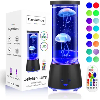 Davalampa Quallen Lampe Lavalampe Led 17 Farbwechsel Steuerbar | Quallenlampe Lavalampen Jellyfish Lamp Groß für Kinder Erwachsene | Tischlampe Nachtlicht Dimmbar | Aquarium Deko Geschenke