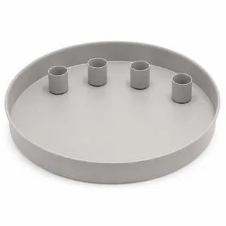 MIJOMA - Rundes Metall-Tablett Ø25cm, Ideal für Advent & Alltagsdekoration, Pulverbeschichtet, Mit 4 Magnetischen Stabkerzenhaltern für Kerzen Ø2cm, Individuell Arrangierbar (Grau)