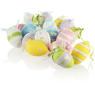 com-four® 18x Deko-Aufhänger Ostern - Ostereier aus Kunststoff zum Aufhängen - Bunte Ostereier für den Osterstrauß mit Muster (18 Stück - 6 Farben - Mix 2)