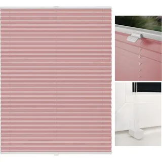 Rosa Plissee ohne Bohren mit Klemmfix, Faltrollo und Jalousie für Fenster und Türen, als Sicht- und Sonnenschutz, blickdicht sowie lichtdurchlässig, 90x210 cm - Transparent