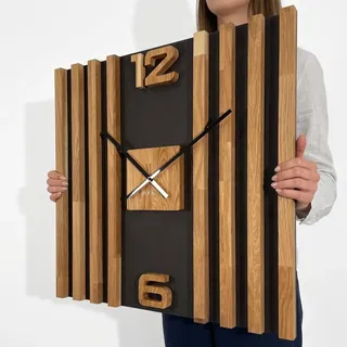 Wanduhr groß modern Holz Eiche lautlos ohne Tickgeräusche Designer Zeitmesser Wand Dekor Wohnzimmer Küche Badezimmer große Wall Clock minimalistisch - Braun