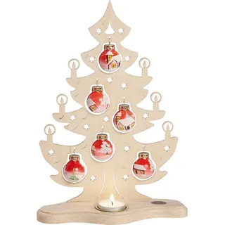 Saico Original Teelichthalter Tannenbaum mit roten handbemalten Glaskugeln 21 x 30,5 x 8,5 cm