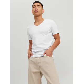 T-Shirt JACK & JONES "SLIM- FIT BASIC TEE V-NECK", Herren, Gr. S, weiß, Jersey, Obermaterial: 92% Baumwolle, 8% Elasthan, unifarben, schmal hüftbedeckend, V-Ausschnitt, Shirts T-Shirt, mit V-Ausschnitt