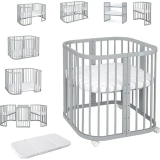 Waldin 7-in-1 Kinderbett mit Matratze, Grau - Grau