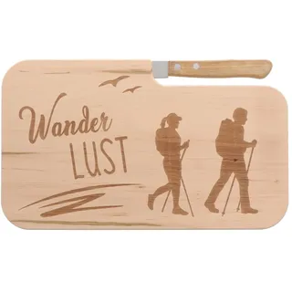 Spruchreif | Brotzeitbrett mit Messer "Wanderlust" – Graviertes Messerbrett mit Wander-Motiv | Geschenkidee für Wanderer & Outdoor-Fans