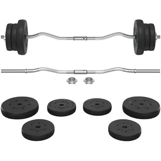 Yaheetech 25 kg SZ Curlset Langhantelset schwarz