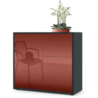Vladon Kommode Ben Front in Bordeaux Hochglanz , Holzwerkstoff , 79x74x36 cm , Kleinmöbel, Kommoden, Kommoden