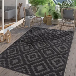 TT Home In-& Outdoor Teppich Wetterfest Balkon Küche Wohnzimmer Boho Skandi Design Größe 200 cm Rund - Grau