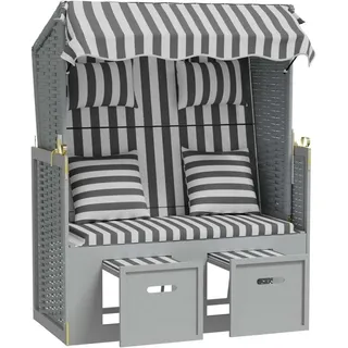 vidaXL Strandkorb mit Kissen Poly Rattan und Massivholz Grau & Weiß - Grau