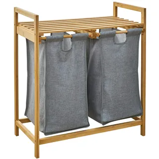 Svita SULA Wäschekorb Wäschesammler Wäschebox 2 Fächer mit Ablagefläche Bambus Grau