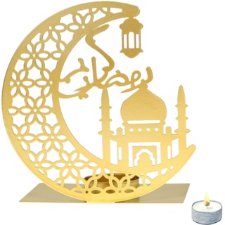 Flanacom Ramadan Kareem Dekoration Gold Eid Mubarak Tischdeko Orientalische Deko Teelichthalter 15 x 15 cm für Kerzen, Hochzeit, Weihnachten, Balkon, Garten (Blüten)