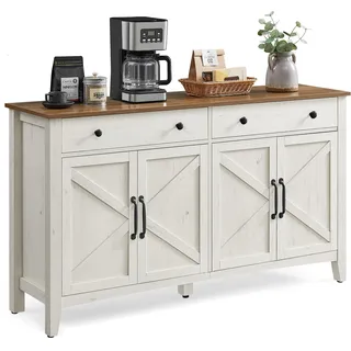 VASAGLE Küchenschrank, Sideboard mit Schubladen, Aufbewahrungsschrank mit Türen, verstellbare Ablage, Landhausstil, für Wohnzimmer Küche Esszimmer - Braun