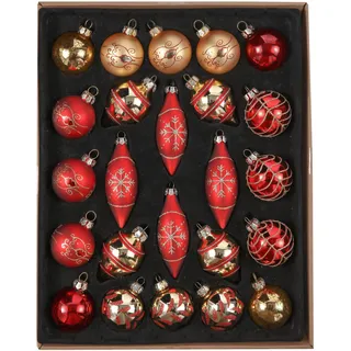 Valery Madelyn Weihnachtskugeln,24stück weihnachtskugeln Glas Weihnachtskugel mit Geschenkpaket, Weihnachtsbaumschmuck Christbaumschmuck mit Aufhänger,deko Weihnachten,Thema Rot Gold