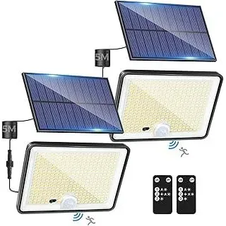 LOTMOS 2 Stück Solarlampen für Außen mit Bewegungsmelder, 342 LED Aussenleuchte Solar IP65 Wasserdicht Solarleuchte 3 Modi Strahler mit Fernbedienung, Solar Lampe Outdoor für Garten Garage Aussen